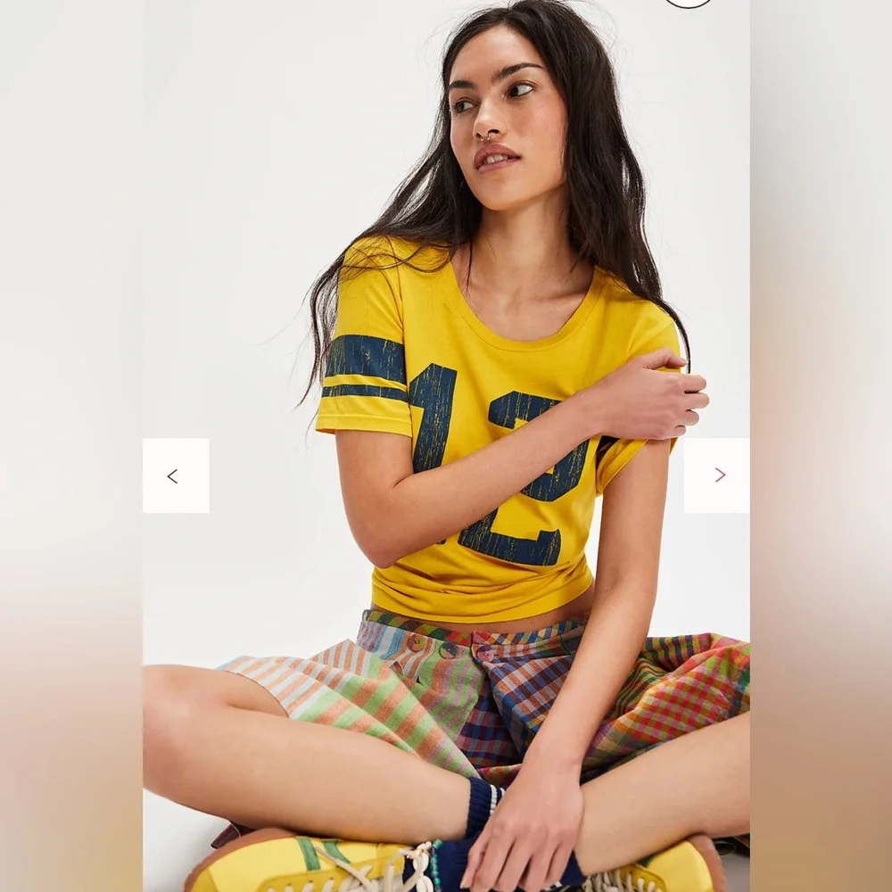 Free People Yellow Tee with Navy Graphic '12' - Picture 3 of 6